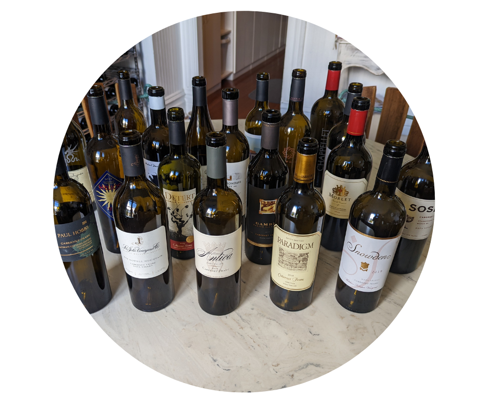 Wine bottles in a round photo