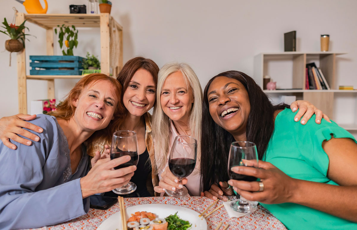 Women drinking wine