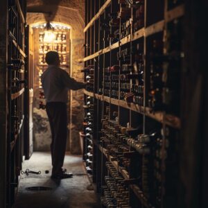 man in wine cellar